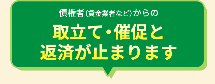 債権者(貸金業者など)からの
取立て・催促と
返済が止まります